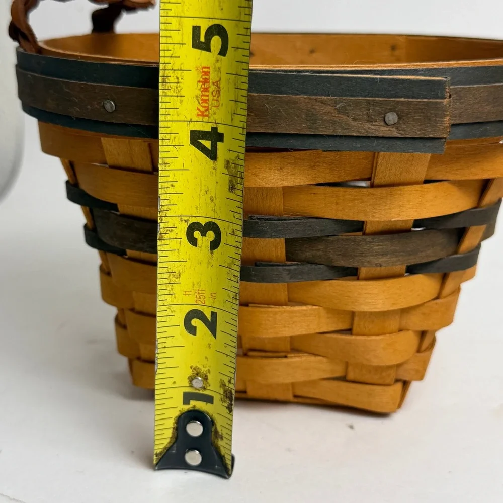 Longaberger 1999 Renewal Basket Woven Wood‎ with Braided Leather Handles Natural